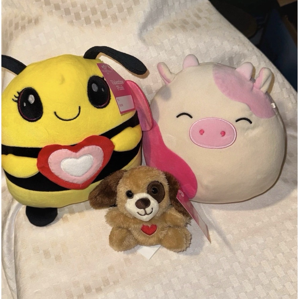 Squishmallow 6.5" Caedyn The Pink Cow, Goffa Bumble Bee & Puppy Great Condition